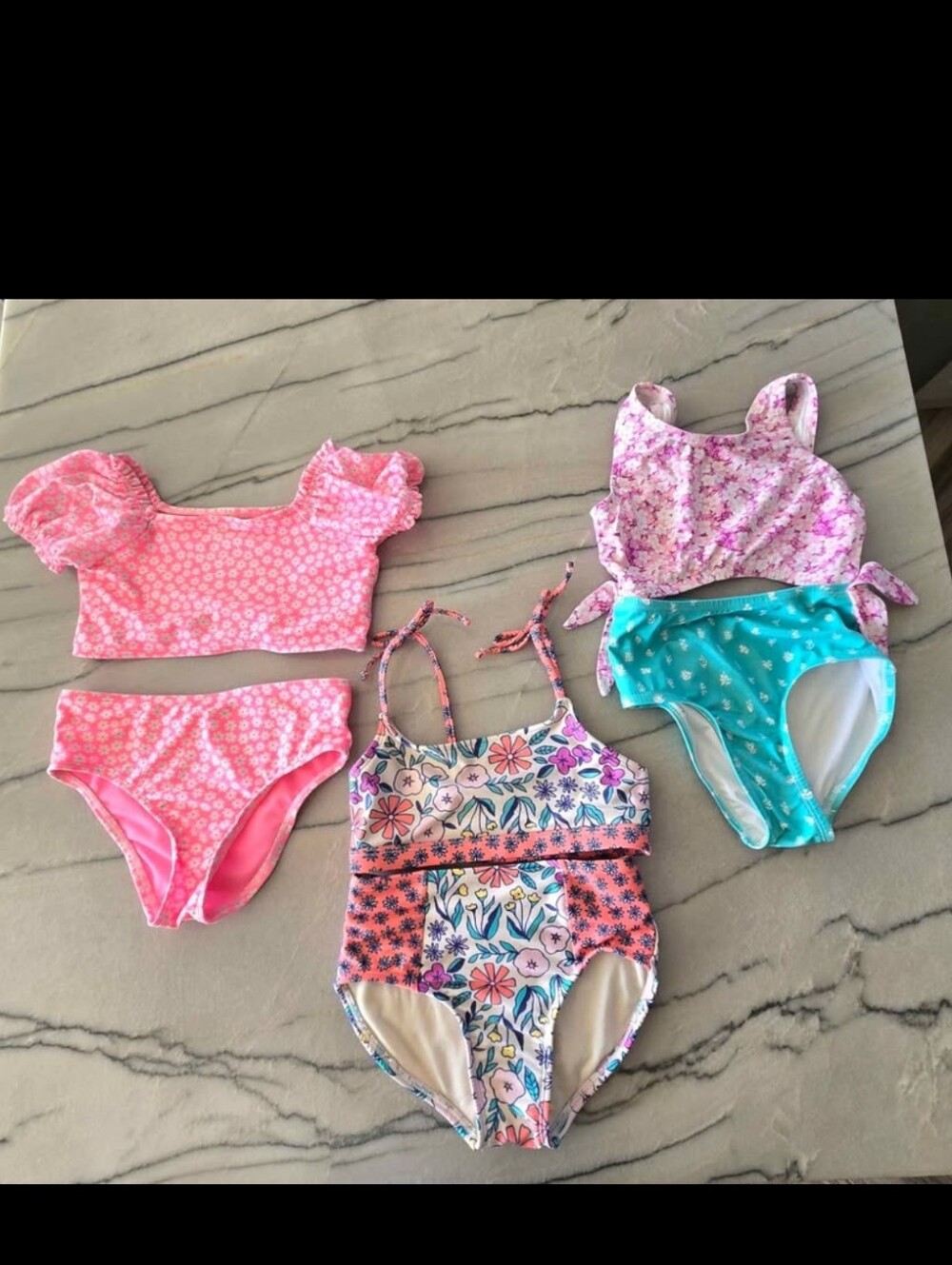 5T Girls Swimsuits Bunch, Floral & Pink Mix Swim Set - Pink, Turquoise, Lavender